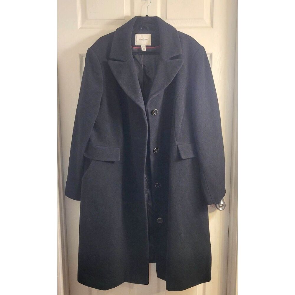 Jaclyn Smith 3X Black Wool Blend Long Overcoat Plus Size Lined Classic Winter